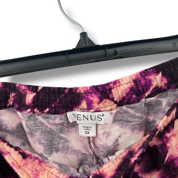 NEW Purple Printed Wide Leg Pants Plus size 2X Cotton Linen Summer Lounge Beach - Picture 8 of 11